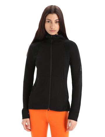 Women's Icebreaker ZoneKnit™ Merino Long Sleeve Zip Hoodie Black | CA 1273JPQJ